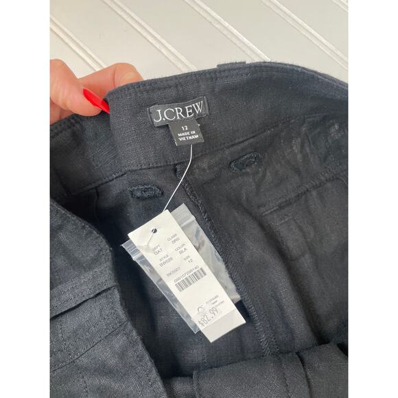 NWT J. Crew Seaside Cargo Pants Black High Waist Linen-TENCEL Lyocell Blend 12 - Picture 4 of 7